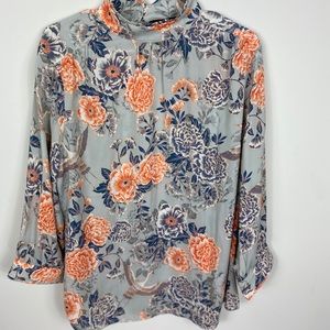 Banana Republic mock neck floral blouse L